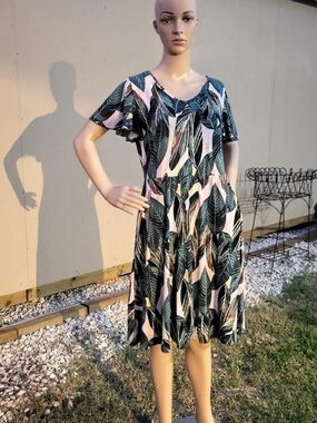 MOLERANI Printed Midi Dress in Black & Pink Like New